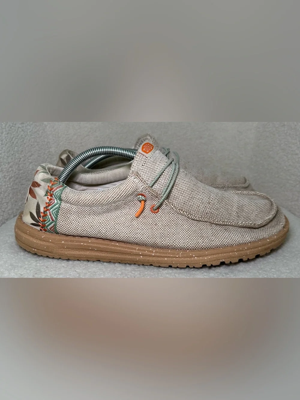 Hey Dude Wally Hemp Daze Tan Floral Casual Slip-On Loafers Palm Leaves Summer 13
